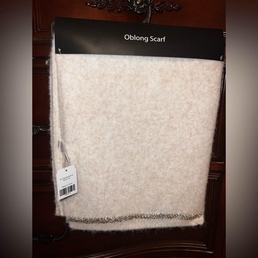 Cream Oblong Scarf with Silver Rhinestone Trim